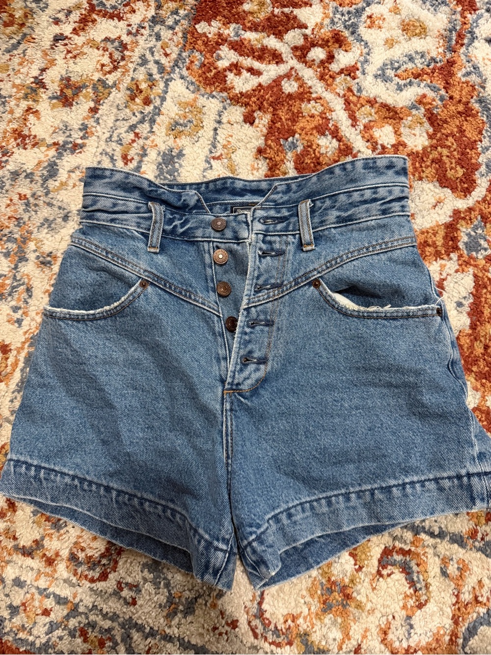 Abercrombie & Fitch High-Waist Button-Front Denim Shorts - Blue Wash